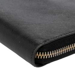 Pre Owned Prada Black Saffiano Lux Leather Zip Around Wallet