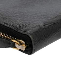 Pre Owned Prada Black Saffiano Lux Leather Zip Around Wallet