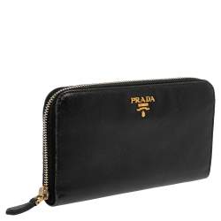 Pre Owned Prada Black Saffiano Lux Leather Zip Around Wallet
