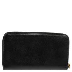 Pre Owned Prada Black Saffiano Lux Leather Zip Around Wallet