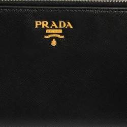 Pre Owned Prada Black Saffiano Lux Leather Zip Around Wallet