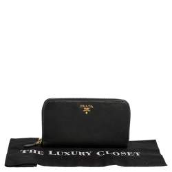 Pre Owned Prada Black Saffiano Lux Leather Zip Around Wallet