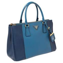 Pre Owned Prada Blue Two Tone Saffiano Lux Leather Medium Galleria Tote