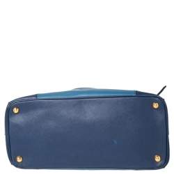 Pre Owned Prada Blue Two Tone Saffiano Lux Leather Medium Galleria Tote