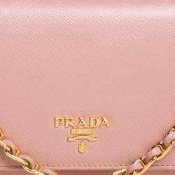 مملوكة مسبقًا Prada Pink Saffiano Lux Leather Wallet on Chain