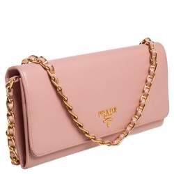 مملوكة مسبقًا Prada Pink Saffiano Lux Leather Wallet on Chain