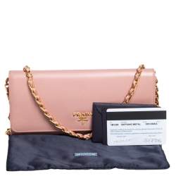 مملوكة مسبقًا Prada Pink Saffiano Lux Leather Wallet on Chain