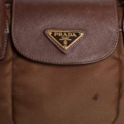 مملوكة مسبقًا حقيبة يد توتس برادا جلد سافيانو ونايلون تيسوتو بني سحاب