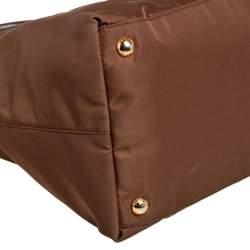 مملوكة مسبقًا حقيبة يد توتس برادا جلد سافيانو ونايلون تيسوتو بني سحاب