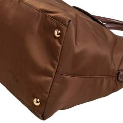 مملوكة مسبقًا حقيبة يد توتس برادا جلد سافيانو ونايلون تيسوتو بني سحاب