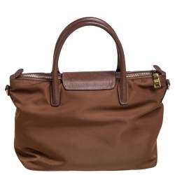 مملوكة مسبقًا حقيبة يد توتس برادا جلد سافيانو ونايلون تيسوتو بني سحاب