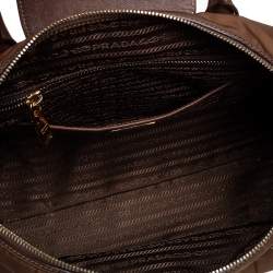 مملوكة مسبقًا حقيبة يد توتس برادا جلد سافيانو ونايلون تيسوتو بني سحاب