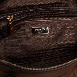 مملوكة مسبقًا حقيبة يد توتس برادا جلد سافيانو ونايلون تيسوتو بني سحاب