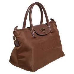 مملوكة مسبقًا حقيبة يد توتس برادا جلد سافيانو ونايلون تيسوتو بني سحاب