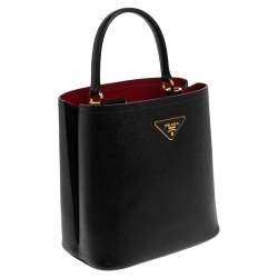 Pre Owned Prada Black Saffiano Leather Medium Panier Top Handle Bag