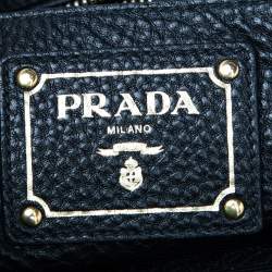 Pre Owned Prada Black Vitello Daino Leather Cervo Hobo