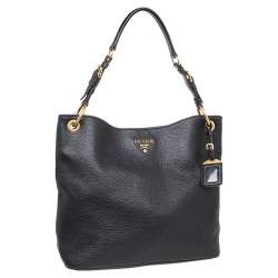 Pre Owned Prada Black Vitello Daino Leather Cervo Hobo