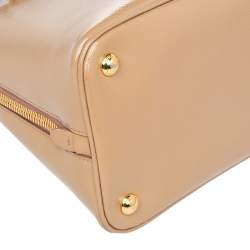 Pre Owned Prada Beige Saffiano Lux Patent Leather Large Promenade Satchel