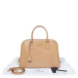 Pre Owned Prada Beige Saffiano Lux Patent Leather Large Promenade Satchel