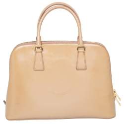 Pre Owned Prada Beige Saffiano Lux Patent Leather Large Promenade Satchel
