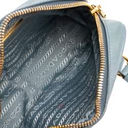Prada Blue Saffiano Lux Leather Mini Bauletto Bag