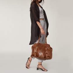Pre Owned Prada Brown Leather Frame Satchel