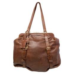 Pre Owned Prada Brown Leather Frame Satchel