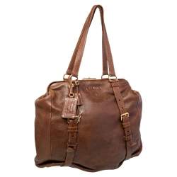 Pre Owned Prada Brown Leather Frame Satchel