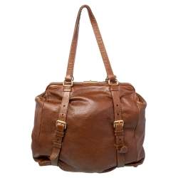 Pre Owned Prada Brown Leather Frame Satchel