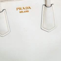 Pre Owned Prada White Leather Medium Cuir Dome Satchel