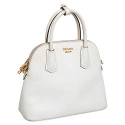 Pre Owned Prada White Leather Medium Cuir Dome Satchel