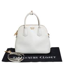 Pre Owned Prada White Leather Medium Cuir Dome Satchel
