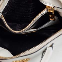 Pre Owned Prada White Leather Medium Cuir Dome Satchel