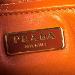 Pre Owned Prada Orange Saffiano Cuir Patent Leather Double Zip Tote