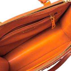 Pre Owned Prada Orange Saffiano Cuir Patent Leather Double Zip Tote