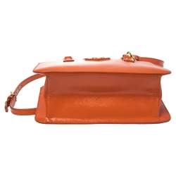 Pre Owned Prada Orange Saffiano Cuir Patent Leather Double Zip Tote