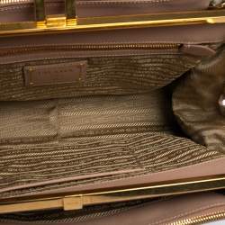Pre Owned Prada Beige Saffiano Lux Leather Frame Double Zip Tote