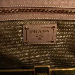 Pre Owned Prada Beige Saffiano Lux Leather Frame Double Zip Tote