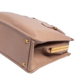Pre Owned Prada Beige Saffiano Lux Leather Frame Double Zip Tote