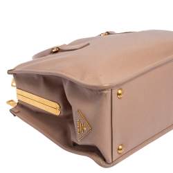 Pre Owned Prada Beige Saffiano Lux Leather Frame Double Zip Tote