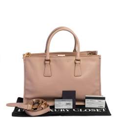 Pre Owned Prada Beige Saffiano Lux Leather Frame Double Zip Tote