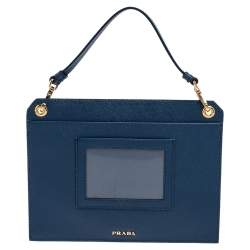 Pre Owned Prada Blue Saffiano Lux Leather Mini Crossbody Bag