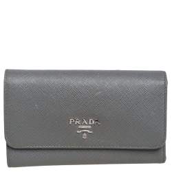 Pre Owned Prada Grey Saffiano Lux Leather Trifold Wallet