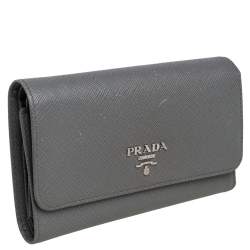 Pre Owned Prada Grey Saffiano Lux Leather Trifold Wallet