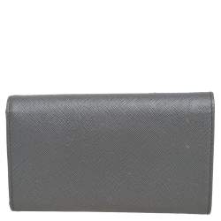 Pre Owned Prada Grey Saffiano Lux Leather Trifold Wallet