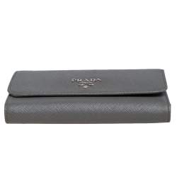 Pre Owned Prada Grey Saffiano Lux Leather Trifold Wallet
