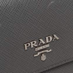 Pre Owned Prada Grey Saffiano Lux Leather Trifold Wallet