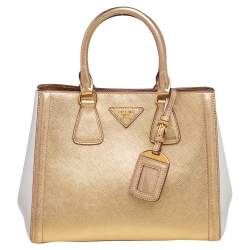 Pre Owned حقيبة يد توتس برادا غاليريا جلد سافيانو لوكس أبيض/ذهبي