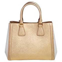 Pre Owned حقيبة يد توتس برادا غاليريا جلد سافيانو لوكس أبيض/ذهبي