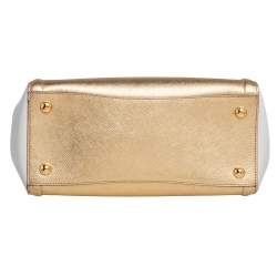 Pre Owned حقيبة يد توتس برادا غاليريا جلد سافيانو لوكس أبيض/ذهبي